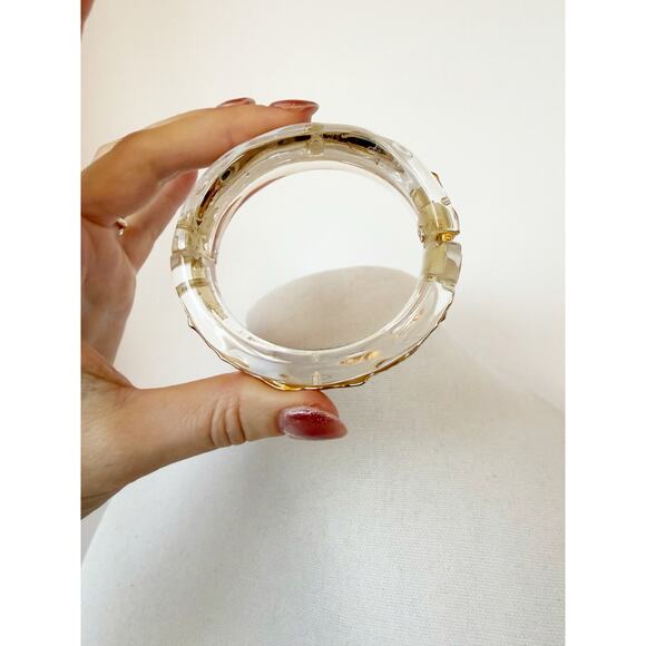 Alexis Bittar Clear Lucite Gold Cuff Bangle Magnetic Bracelet - Picture 5 of 13